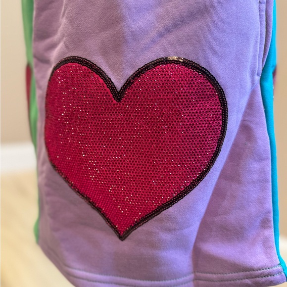 New! QUEEN OF SPARKLES Color Block Rhinestone Heart Skort - Picture 9 of 11